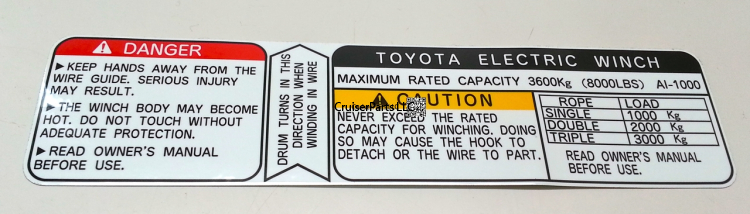 Winch Caution Decal for Early to 1987 40, 55 and 60 Series