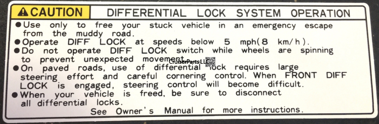 White Version Differential Lock System Operation Decal All model