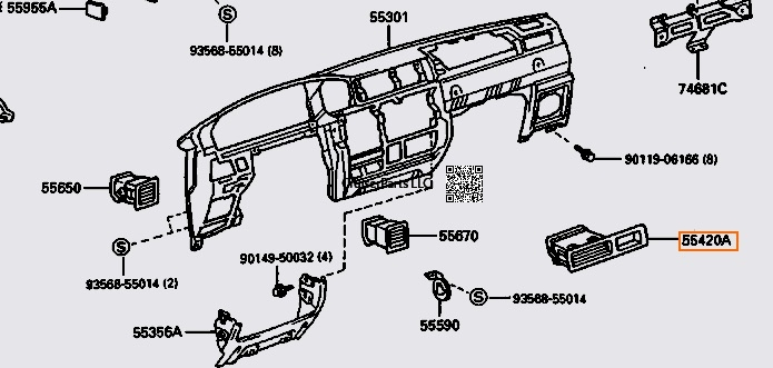 Right Side Center Clock & Vent surround 95-97