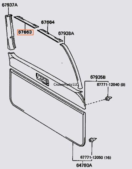 Rear Lift Gate Upper Right Trim/Garnish (Tan 95-97 80 Series)