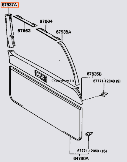 Rear Lift Gate Right Side Trim/Garnish (Brown 91-94 80 Series)