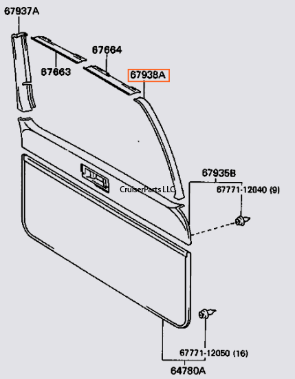 Rear Lift Gate Left Side Trim/Garnish (Gray 91-97 80 Series)