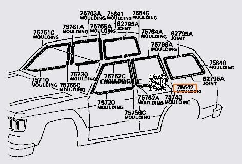 Modal Additional Images for Left Front Outside Quarter Window Molding for 81-90 60 Series