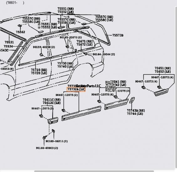 Body Side Moulding Right Front Door 98-07