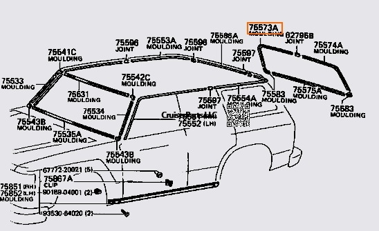 Modal Additional Images for Rear Hatch Upper Right Side Moulding 81-90 60 Series Cruisers