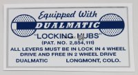 DUALMATIC Locking Hubs Dashboard Sticker