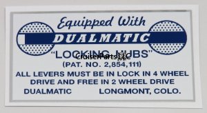 DUALMATIC Locking Hubs Dashboard Sticker
