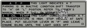 A.T.P. - A.T. Oil Temp Caution Visor Card 10/'87- 01/'98