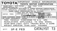 1992 3F-E FED Catalyst T3 Important Information Decal