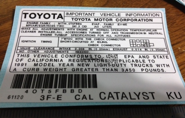 Modal Additional Images for 1991 3F-E CAL Catalyst KU Important Information Decal