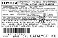 1991 3F-E CAL Catalyst KU Important Information Decal