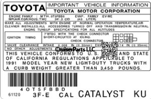 1991 3F-E CAL Catalyst KU Important Information Decal