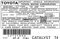1992 3F-E CAL Catalyst T4 Important Information Decal