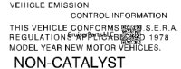 Vehicle Emission Control Decal NON-CATALYST 1978