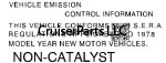 Vehicle Emission Control Decal NON-CATALYST 1978