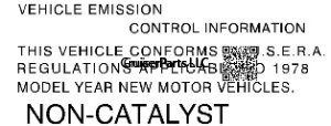 Vehicle Emission Control Decal NON-CATALYST 1978