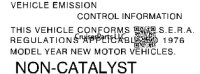 Vehicle Emission Control Decal NON-CATALYST 1976