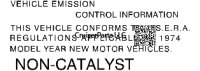 Vehicle Emission Control Decal NON-CATALYST 1974
