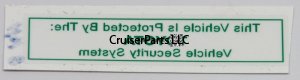 Toyota Vehicle Security System Decal
