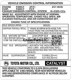 Vehicle Emission Label 2F 1984