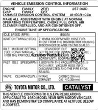 1980 Vehicle Emissions Control Decal