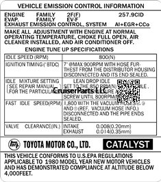 1980 Vehicle Emissions Control Decal