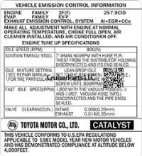 1981 Vehicle Emissions Control Decal