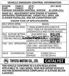 1981 Vehicle Emissions Control Decal