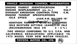 1973 Vehicle Emissions Control Decal
