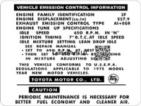 1975 Vehicle Emissions Control Decal