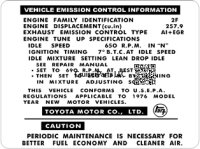 1976 Vehicle Emissions Control Decal