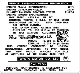 1977 Vehicle Emissions Control Decal