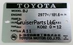 BJ 2977cc Data Plate