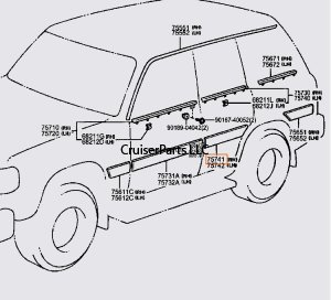 RH Rear Door Outer Body Moulding 91-97