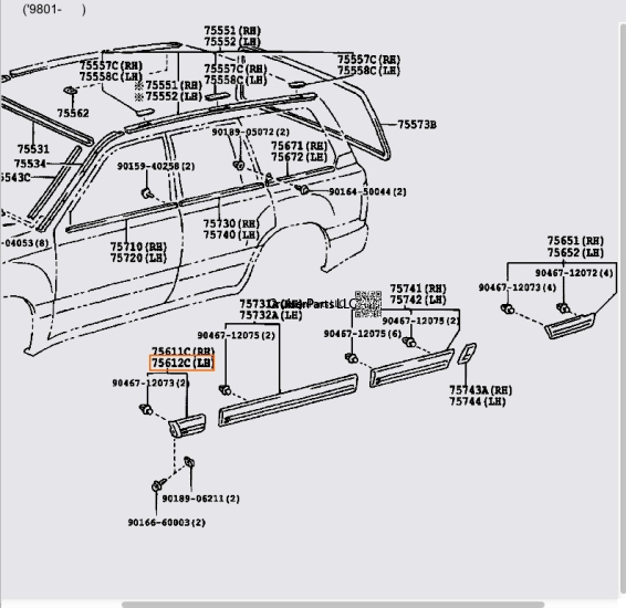 Body Side Molding Right Front fender 98-07