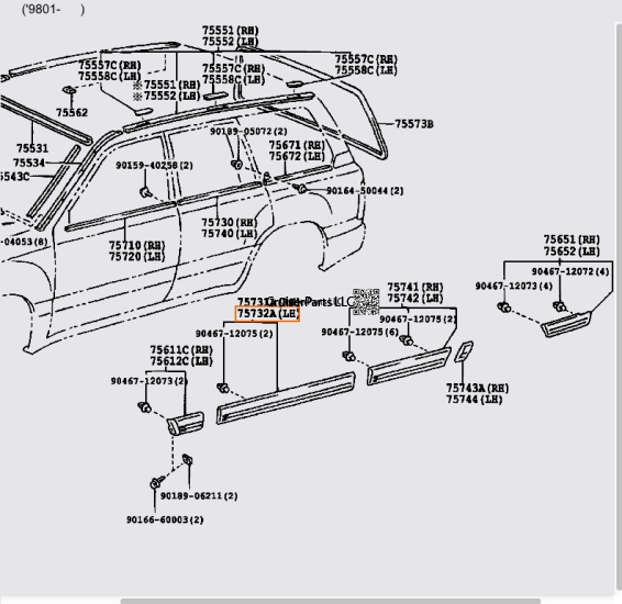 Body Side Molding Left Front Door 98-07